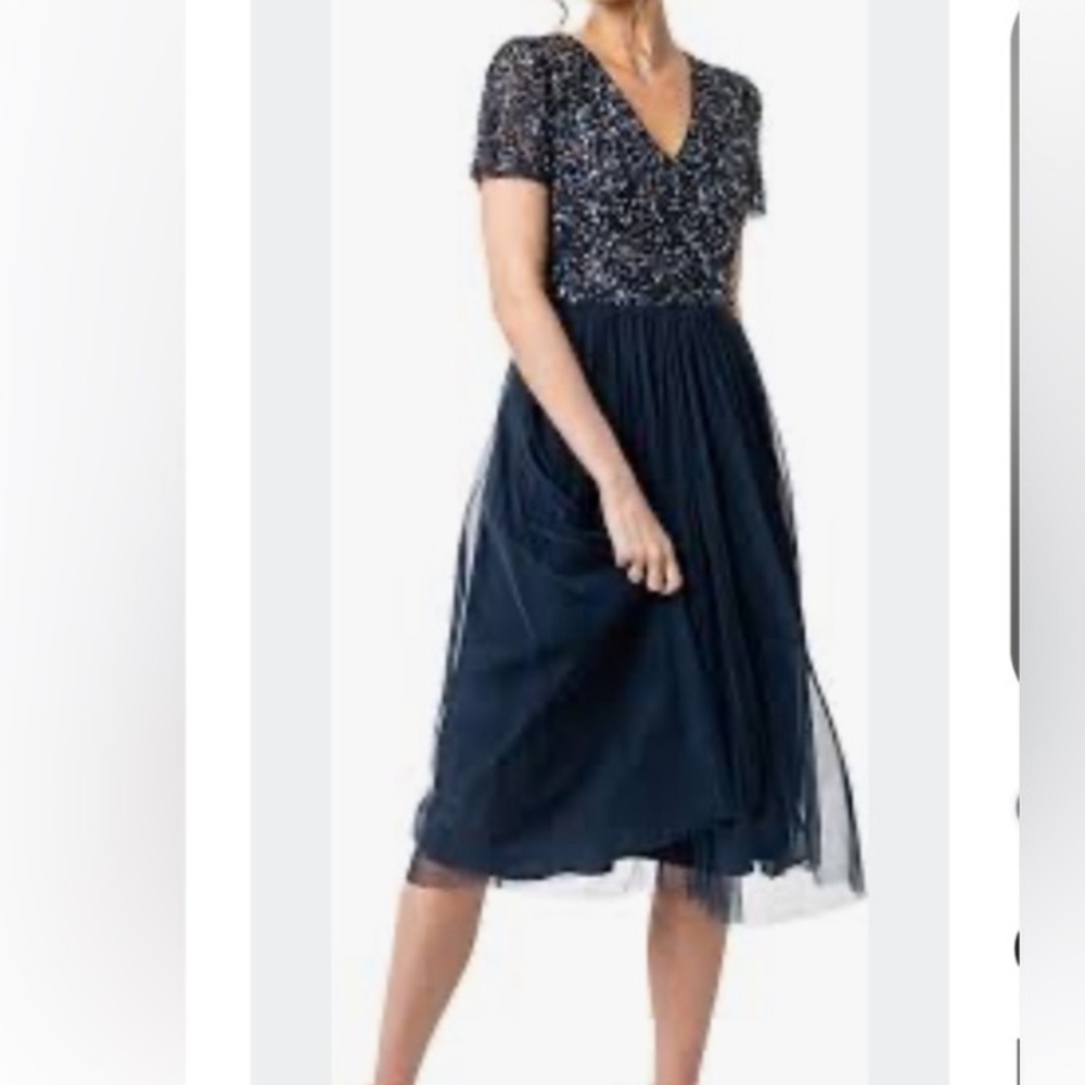 MAYA Sequin Navy Blue V Neck  Short Sleeve Dress Size 8